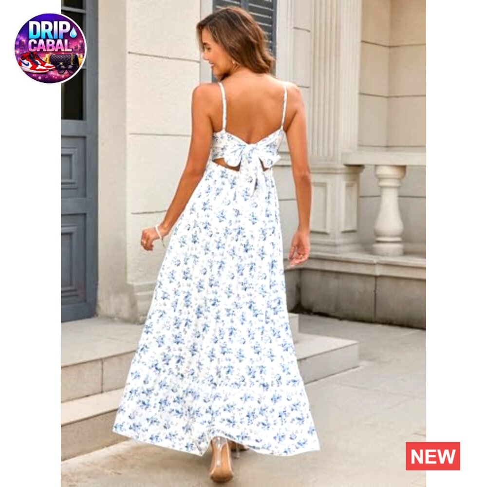 Polyester Elastane Maxi Dress V-Neck Backless Spa… - image 3